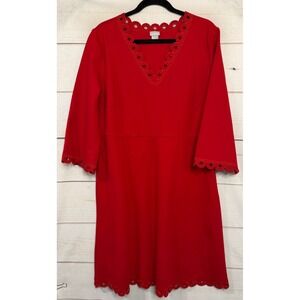 Chicos Red 3/4 Sleeve Scalloped V Neck Dress Size 25 US 14